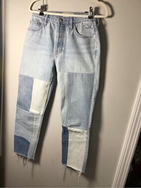 Everlane Patchwork Light and Medium Blue Straight-Leg Jeans Sz 26 Ankle